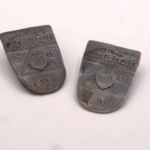 Unique Vintage Sterling Silver Shield/Tablet Signs & Symbols Earrings